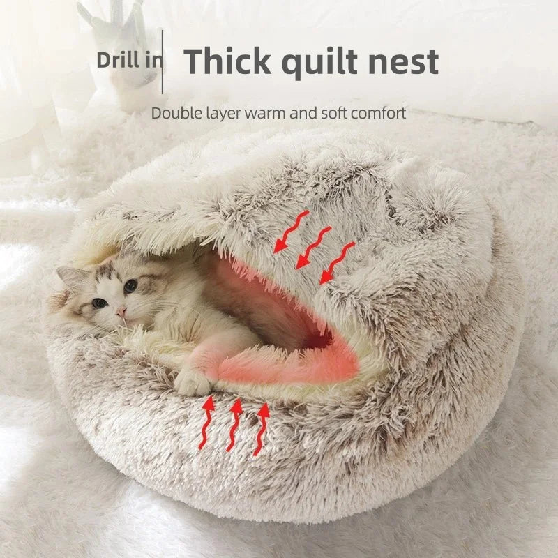 Autumn & Winter Plush Cat Nest – A Warm Hug for Your Pet