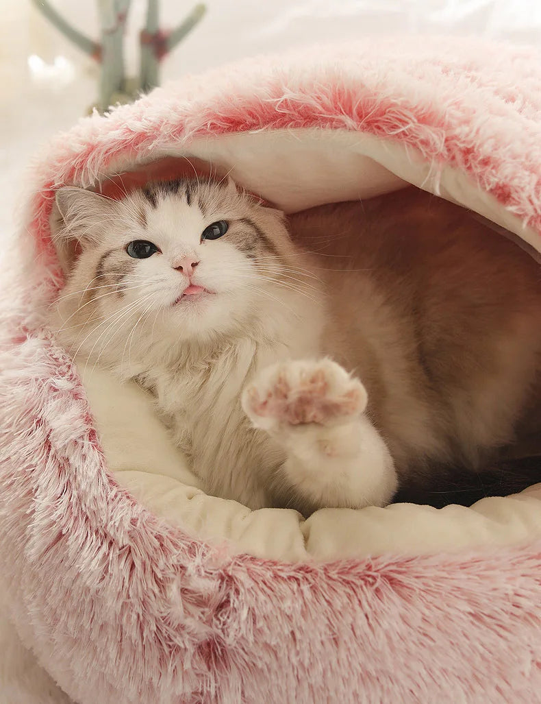 Autumn & Winter Plush Cat Nest – A Warm Hug for Your Pet