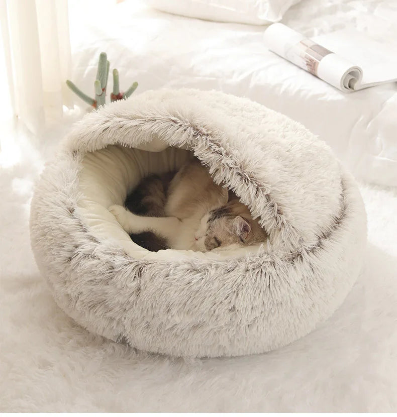 Autumn & Winter Plush Cat Nest – A Warm Hug for Your Pet