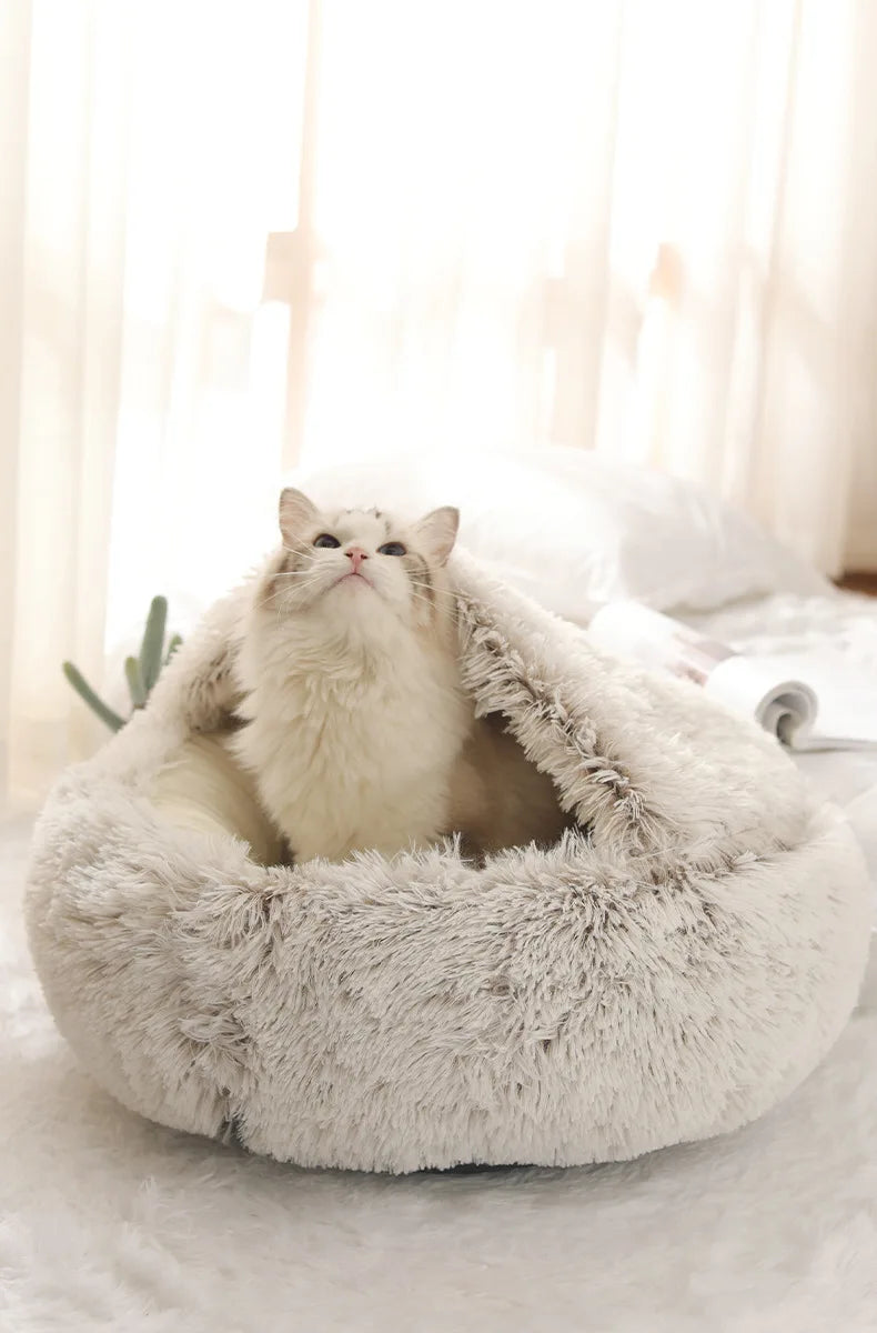 Autumn & Winter Plush Cat Nest – A Warm Hug for Your Pet